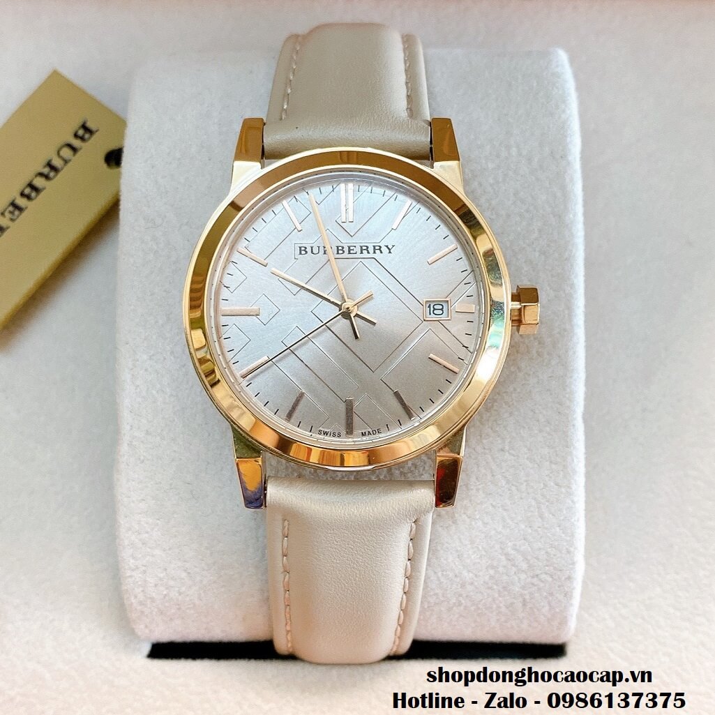 Đồng Hồ Burberry Nữ Dây Da Màu Nude Mặt Chia Vạch 34mm