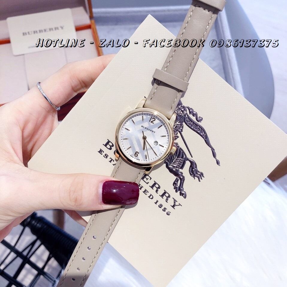 Đồng Hồ Burberry Nữ Dây Da Nude 32mm Mặt Vàng