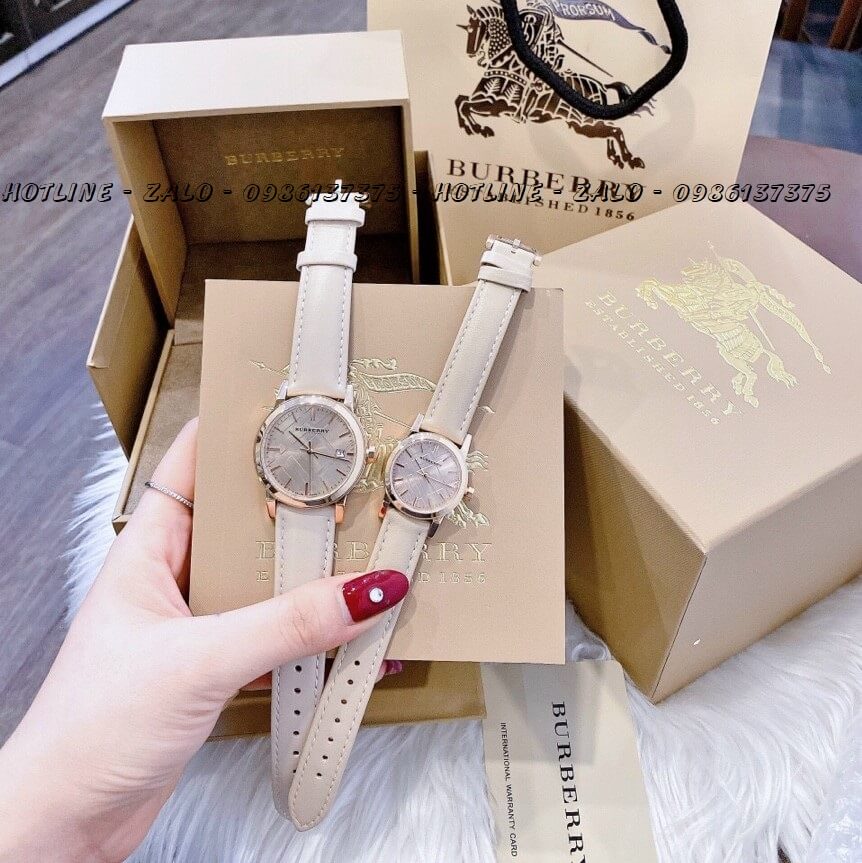 Đồng Hồ Burberry Nữ Dây Da Nude 34mm - 28mm Cao Cấp