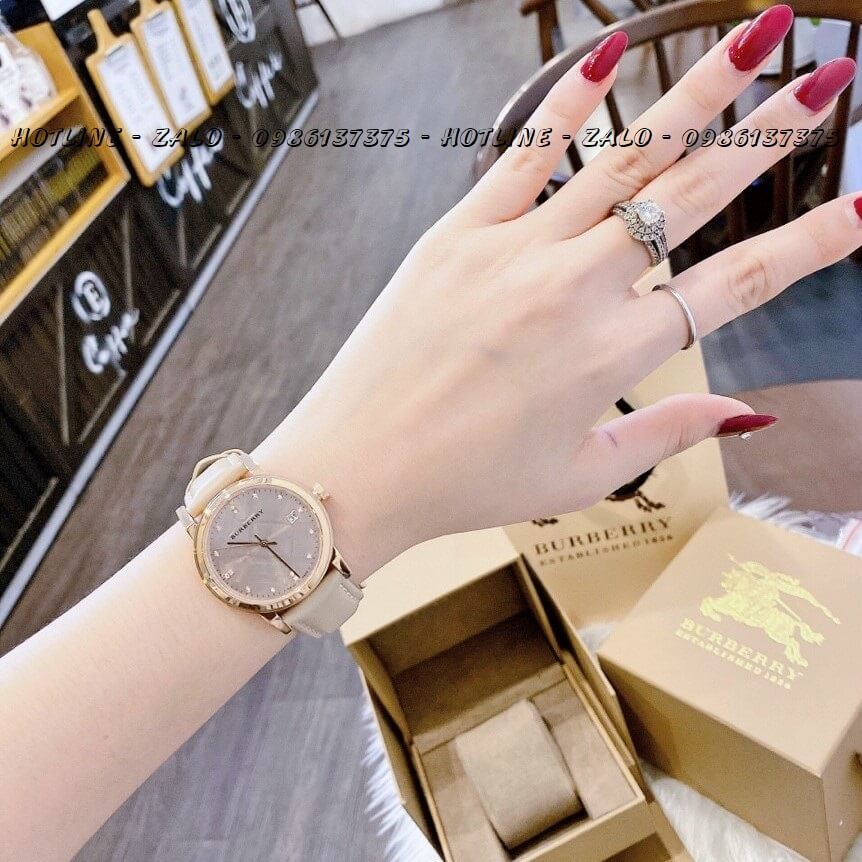 Đồng Hồ Burberry Nữ Dây Da Nude 34mm - 28mm Cao Cấp