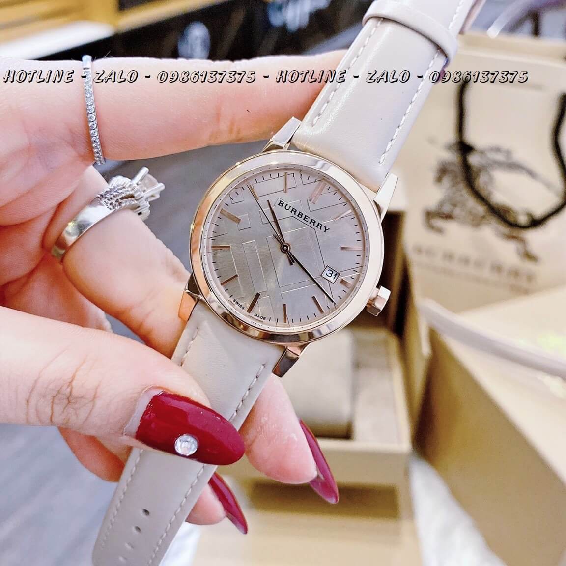 Đồng Hồ Burberry Nữ Dây Da Nude 34mm - 28mm Cao Cấp