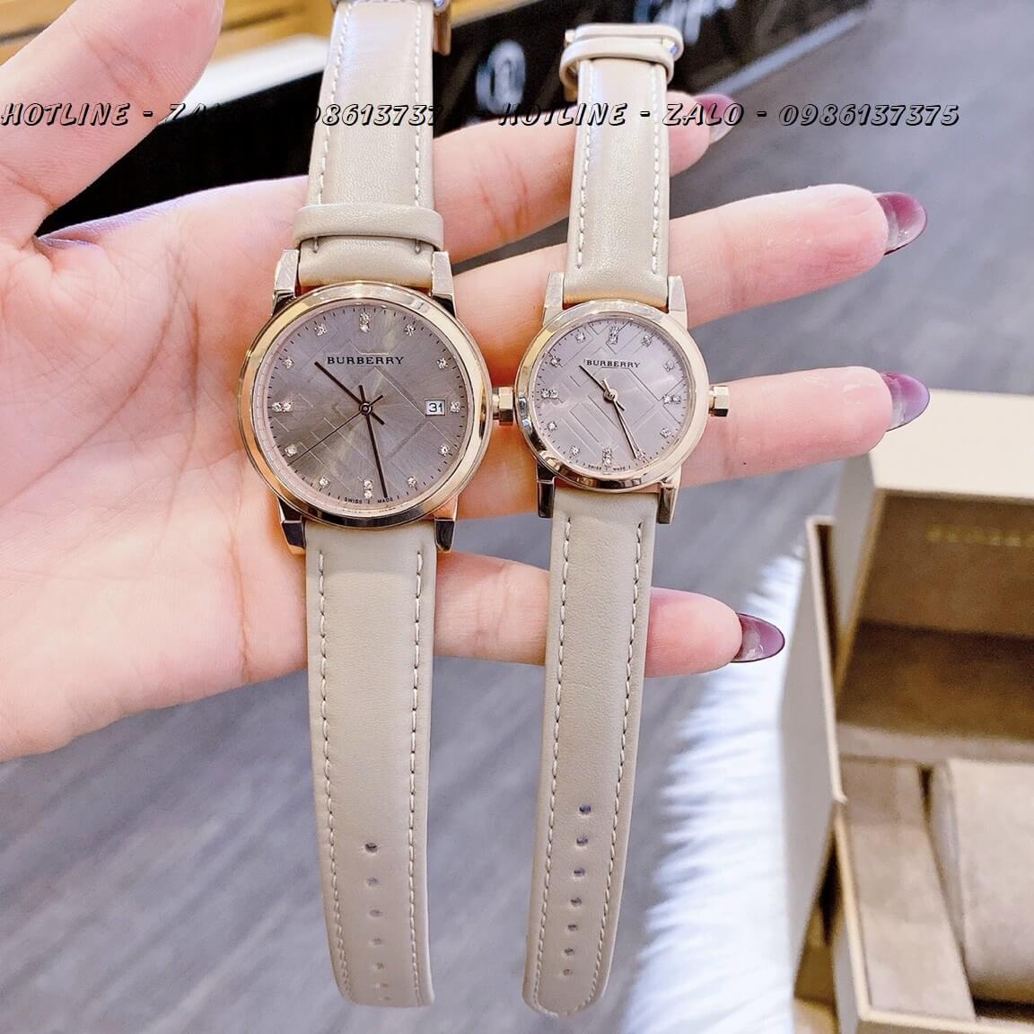 Đồng Hồ Burberry Nữ Dây Da Nude 34mm - 28mm Mặt Hột