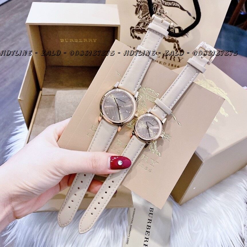 Đồng Hồ Burberry Nữ Dây Da Nude 34mm - 28mm Mặt Hột