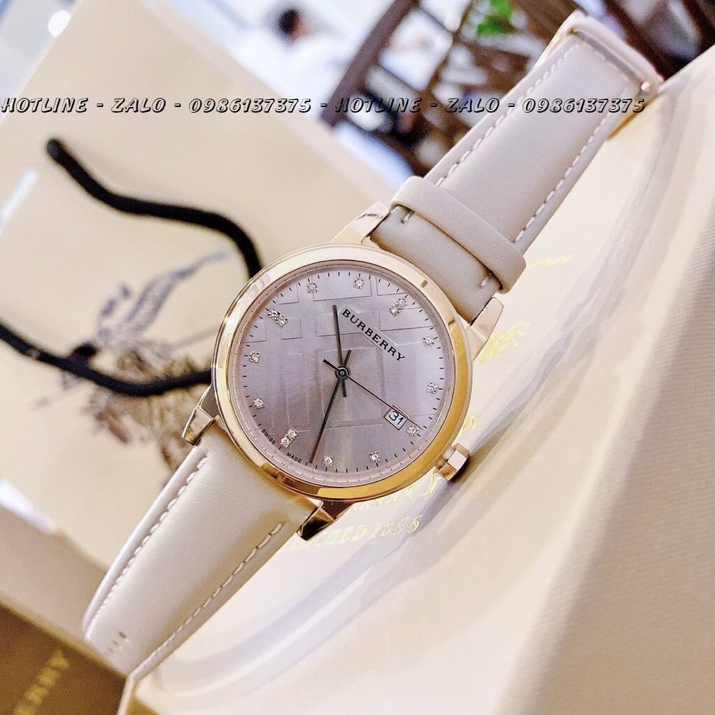 Đồng Hồ Burberry Nữ Dây Da Nude 34mm - 28mm Mặt Hột