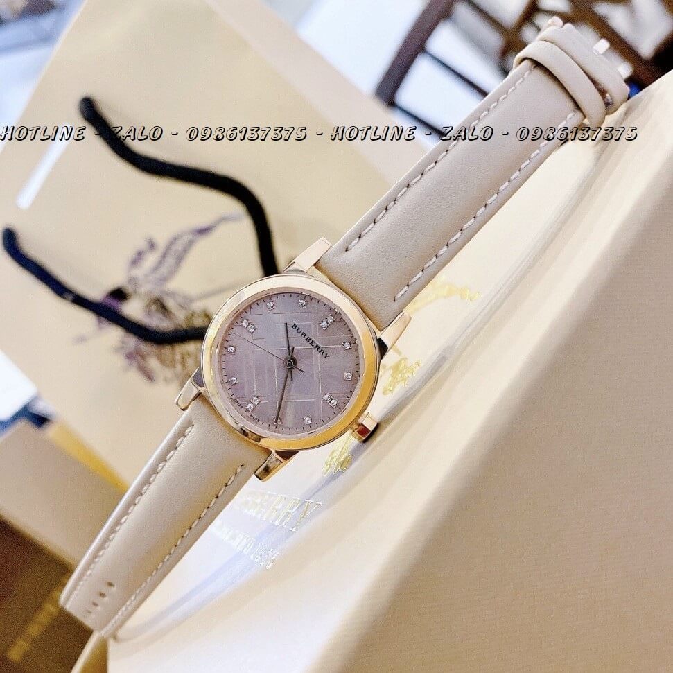 Đồng Hồ Burberry Nữ Dây Da Nude 34mm - 28mm Mặt Hột