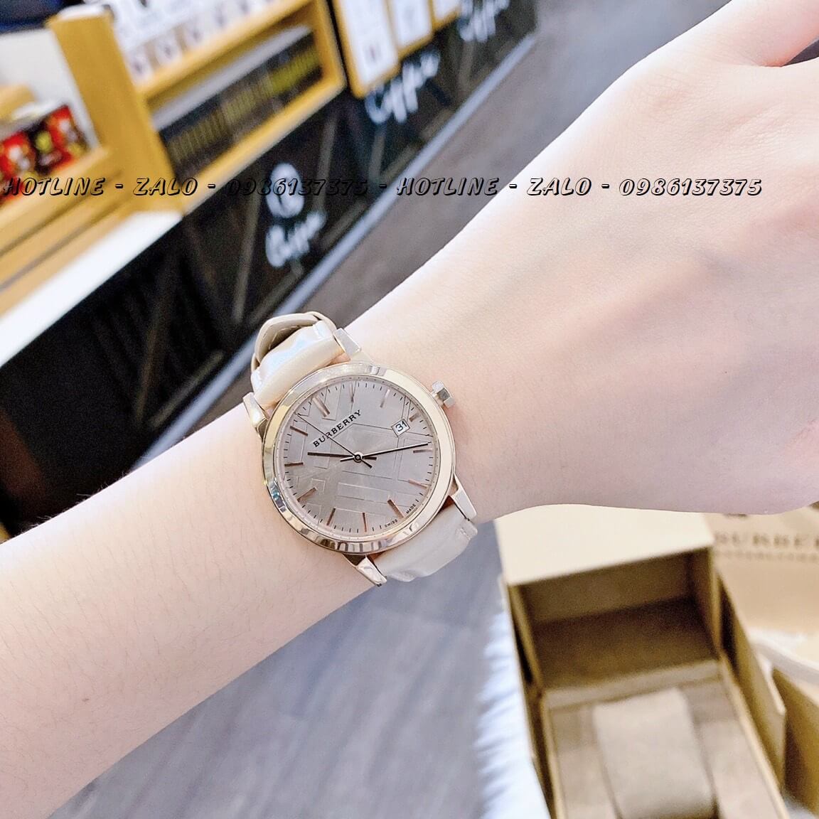 Đồng Hồ Burberry Nữ Dây Da Nude 34mm - 28mm Cao Cấp