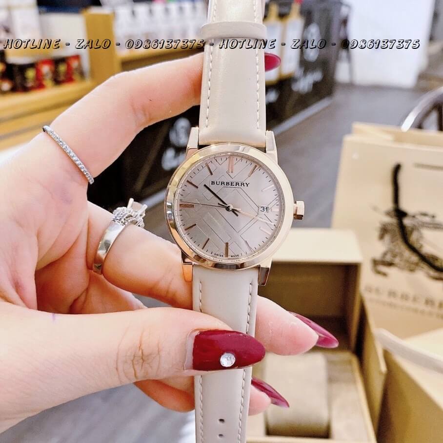 Đồng Hồ Burberry Nữ Dây Da Nude 34mm - 28mm Cao Cấp