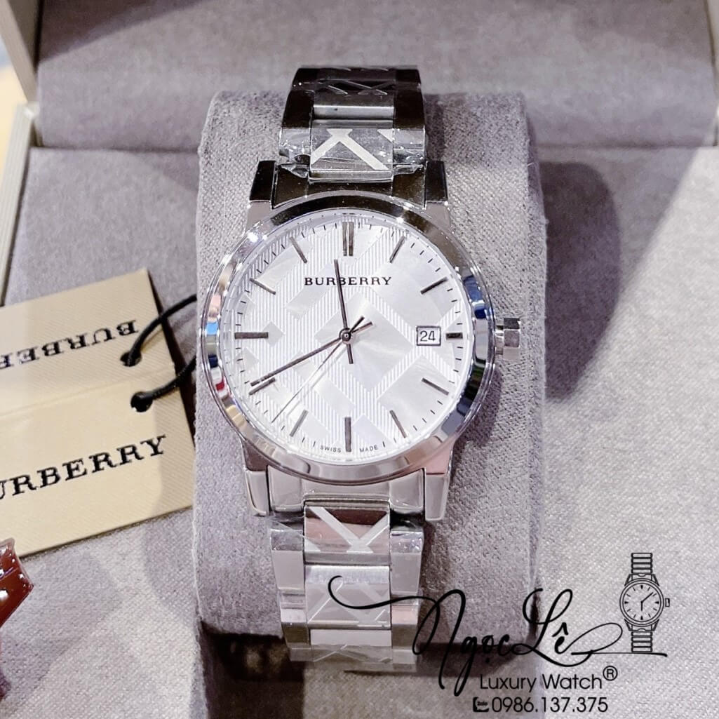 Đồng Hồ Burberry Nữ Dây Kim Loại Màu Bạc Cao Cấp 34mm