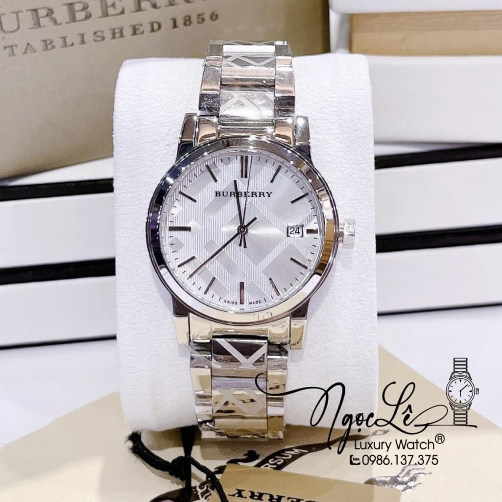 Đồng Hồ Burberry Nữ Dây Kim Loại Màu Bạc Cao Cấp 34mm