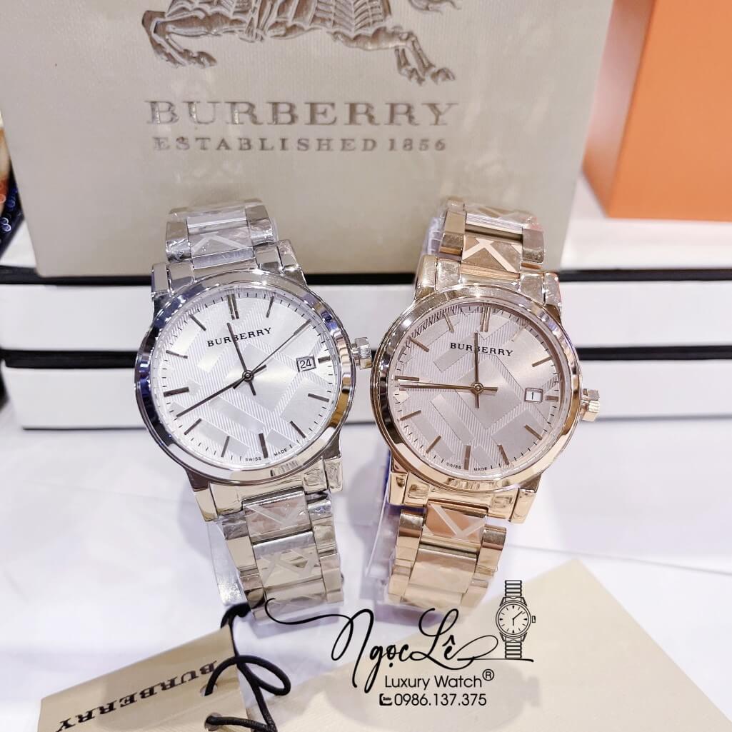 Đồng Hồ Burberry Nữ Dây Kim Loại Màu Bạc Cao Cấp 34mm