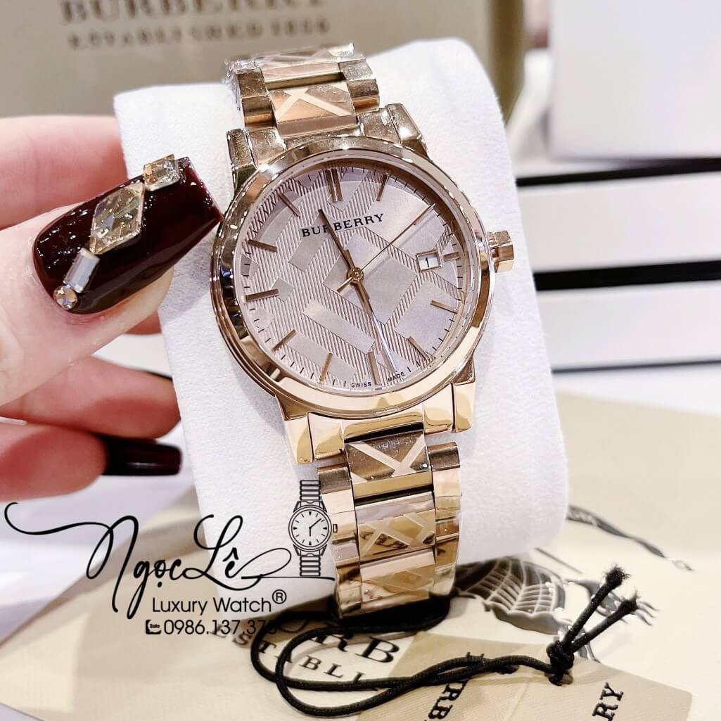 Đồng Hồ Burberry Nữ Dây Kim Loại Màu Rose Cao Cấp 34mm