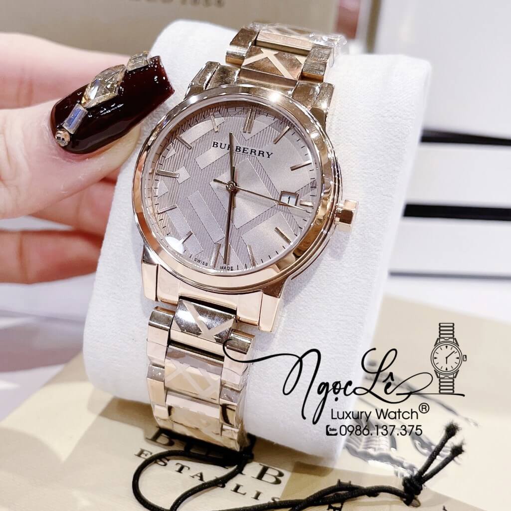 Đồng Hồ Burberry Nữ Dây Kim Loại Màu Rose Cao Cấp 34mm