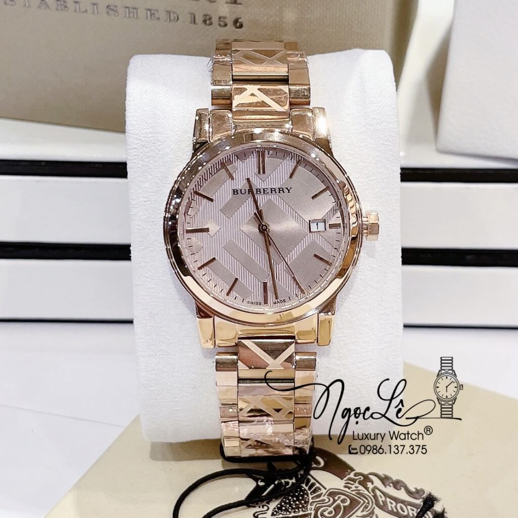 Đồng Hồ Burberry Nữ Dây Kim Loại Màu Rose Cao Cấp 34mm