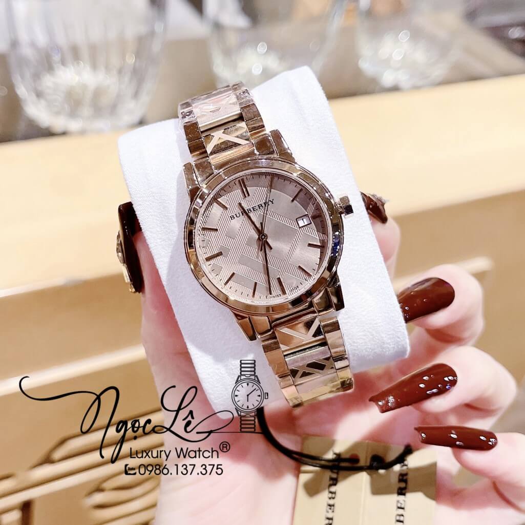 Đồng Hồ Burberry Nữ Dây Kim Loại Màu Rose Cao Cấp 34mm