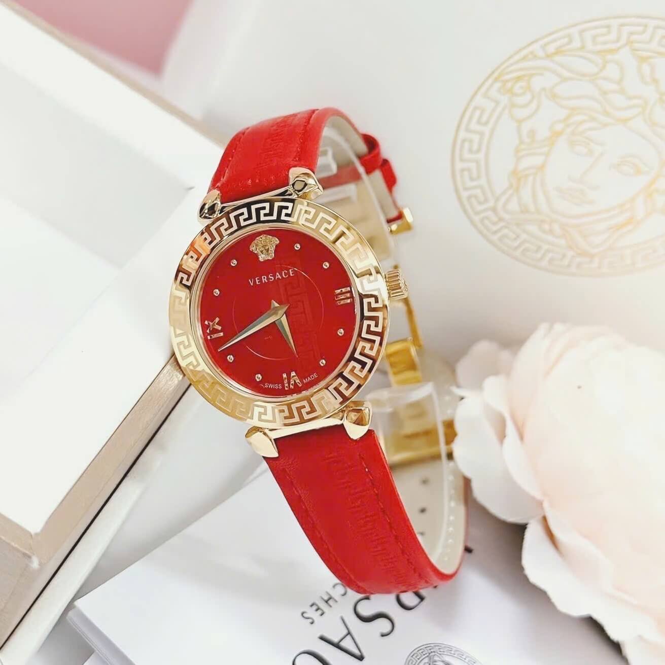 Đồng Hồ Cao Cấp Nữ - Đồng Hồ Versace Daphnis Dây Da Đỏ Vỏ Gold Size 36mm