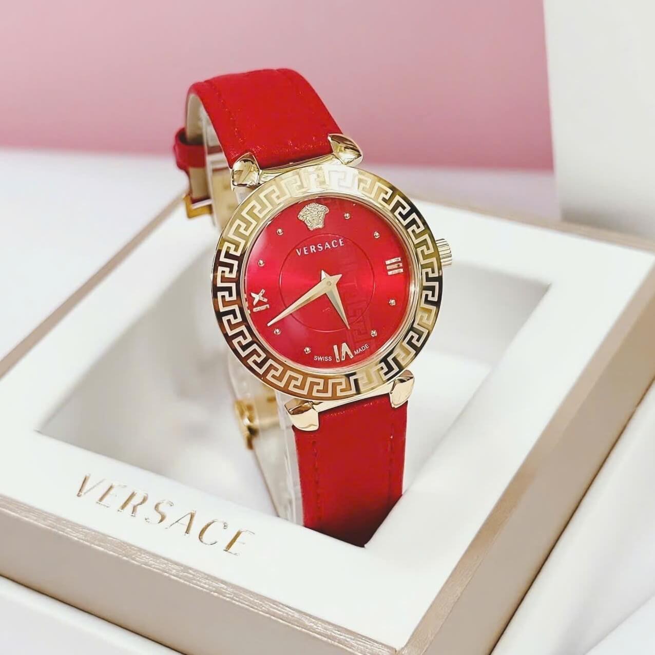 Đồng Hồ Cao Cấp Nữ - Đồng Hồ Versace Daphnis Dây Da Đỏ Vỏ Gold Size 36mm