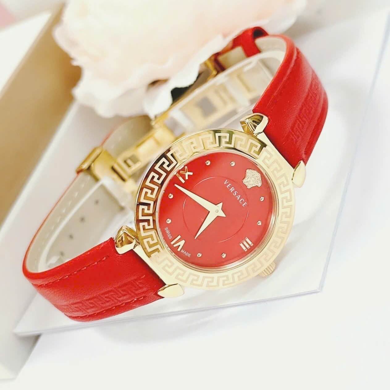 Đồng Hồ Cao Cấp Nữ - Đồng Hồ Versace Daphnis Dây Da Đỏ Vỏ Gold Size 36mm