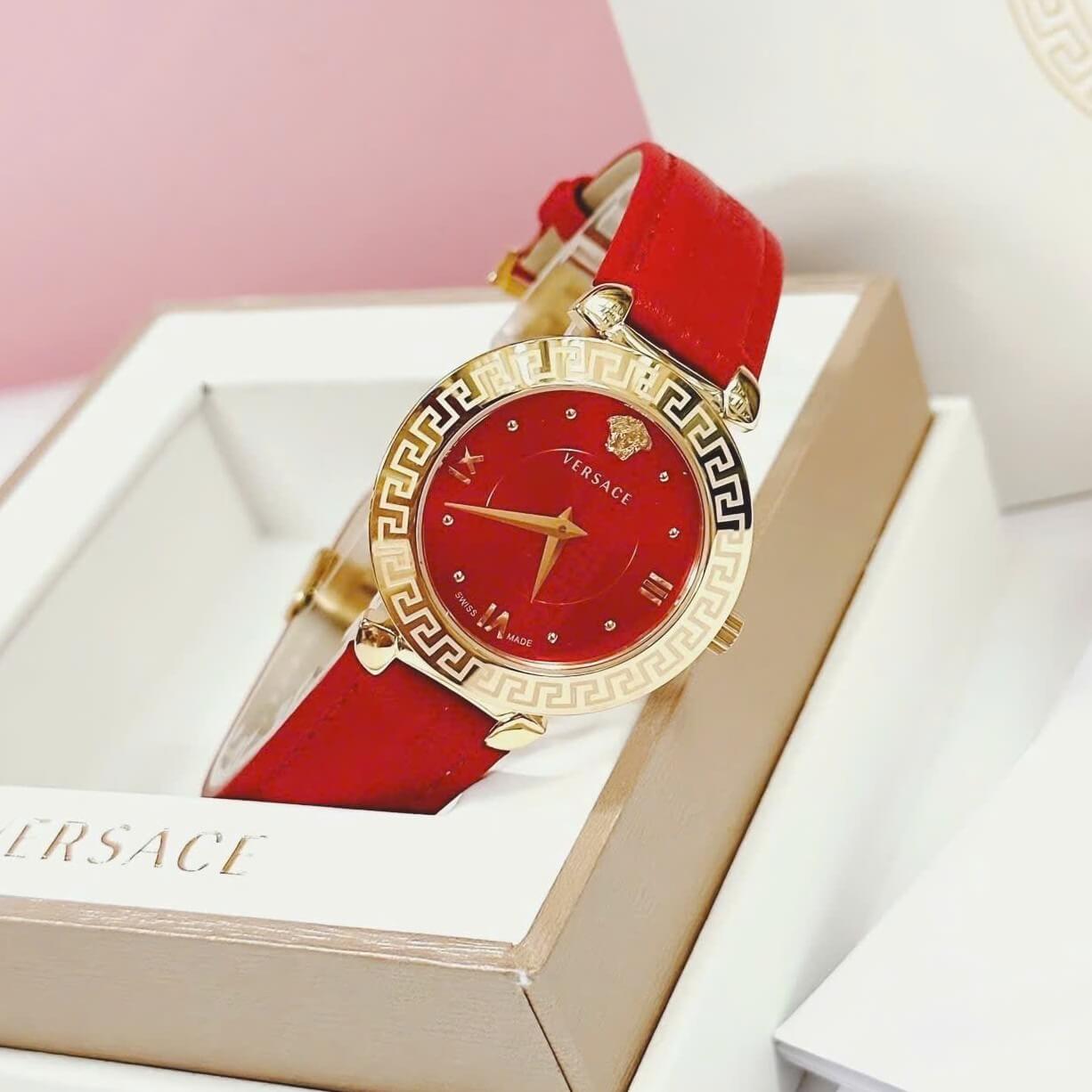 Đồng Hồ Cao Cấp Nữ - Đồng Hồ Versace Daphnis Dây Da Đỏ Vỏ Gold Size 36mm