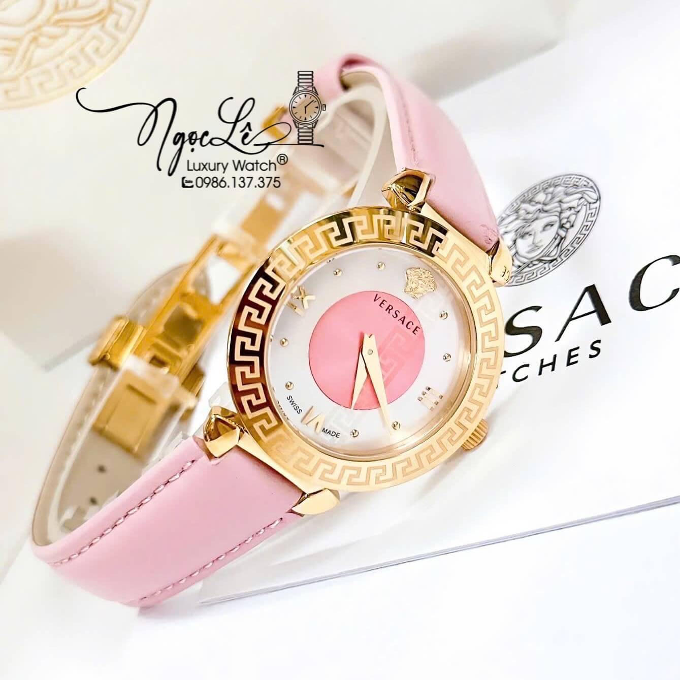 Đồng Hồ Cao Cấp Nữ - Đồng Hồ Versace Daphnis Dây Da Hồng Vỏ Gold Size 36mm