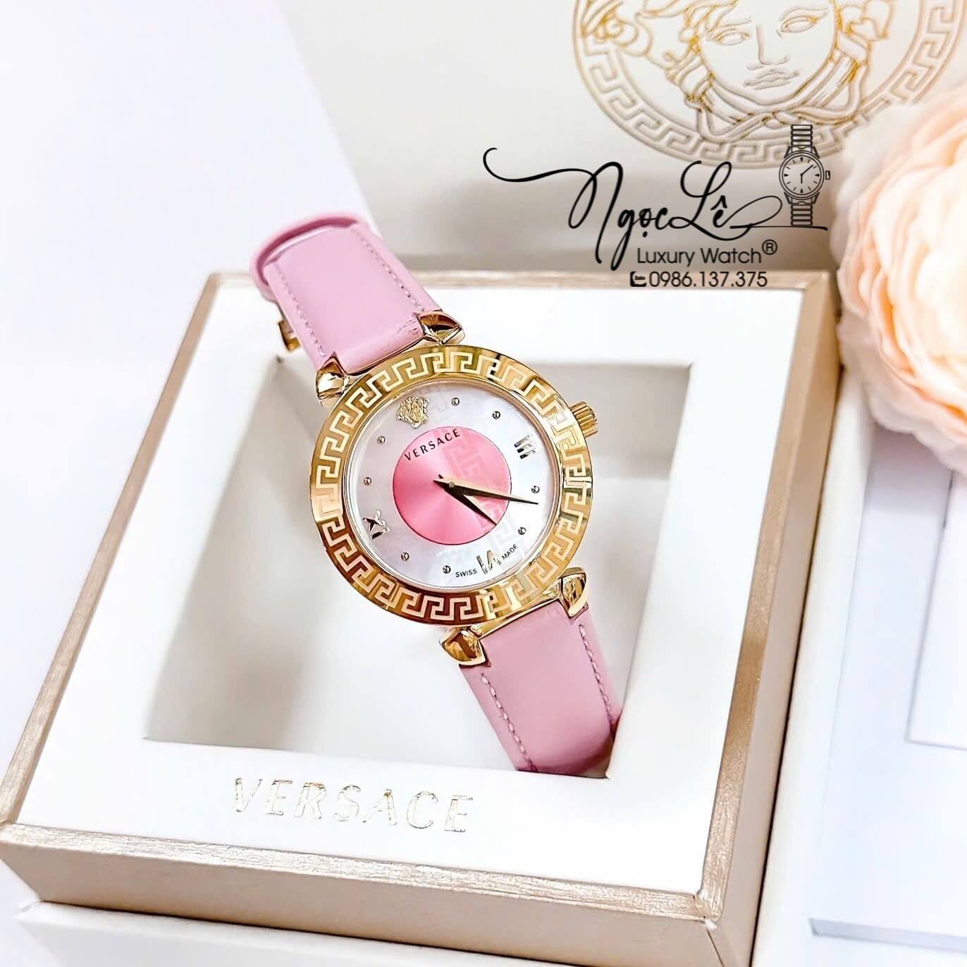 Đồng Hồ Cao Cấp Nữ - Đồng Hồ Versace Daphnis Dây Da Hồng Vỏ Gold Size 36mm