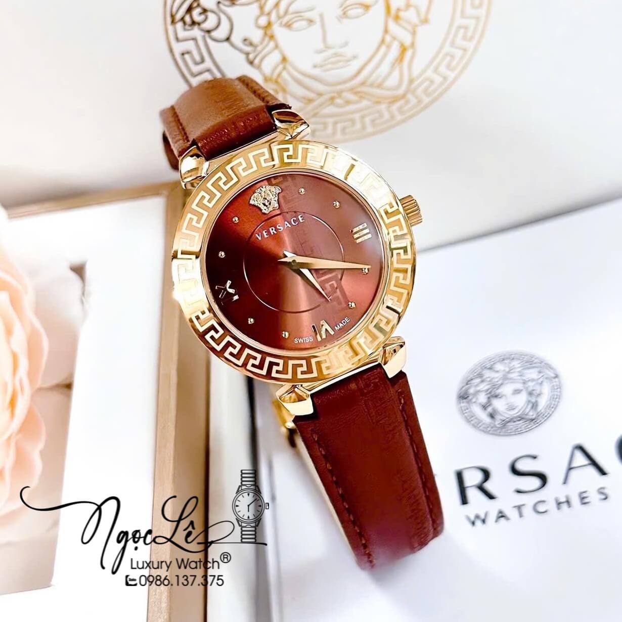 Đồng Hồ Cao Cấp Nữ - Đồng Hồ Versace Daphnis Dây Da Màu Nâu Vỏ Vàng Size 36mm