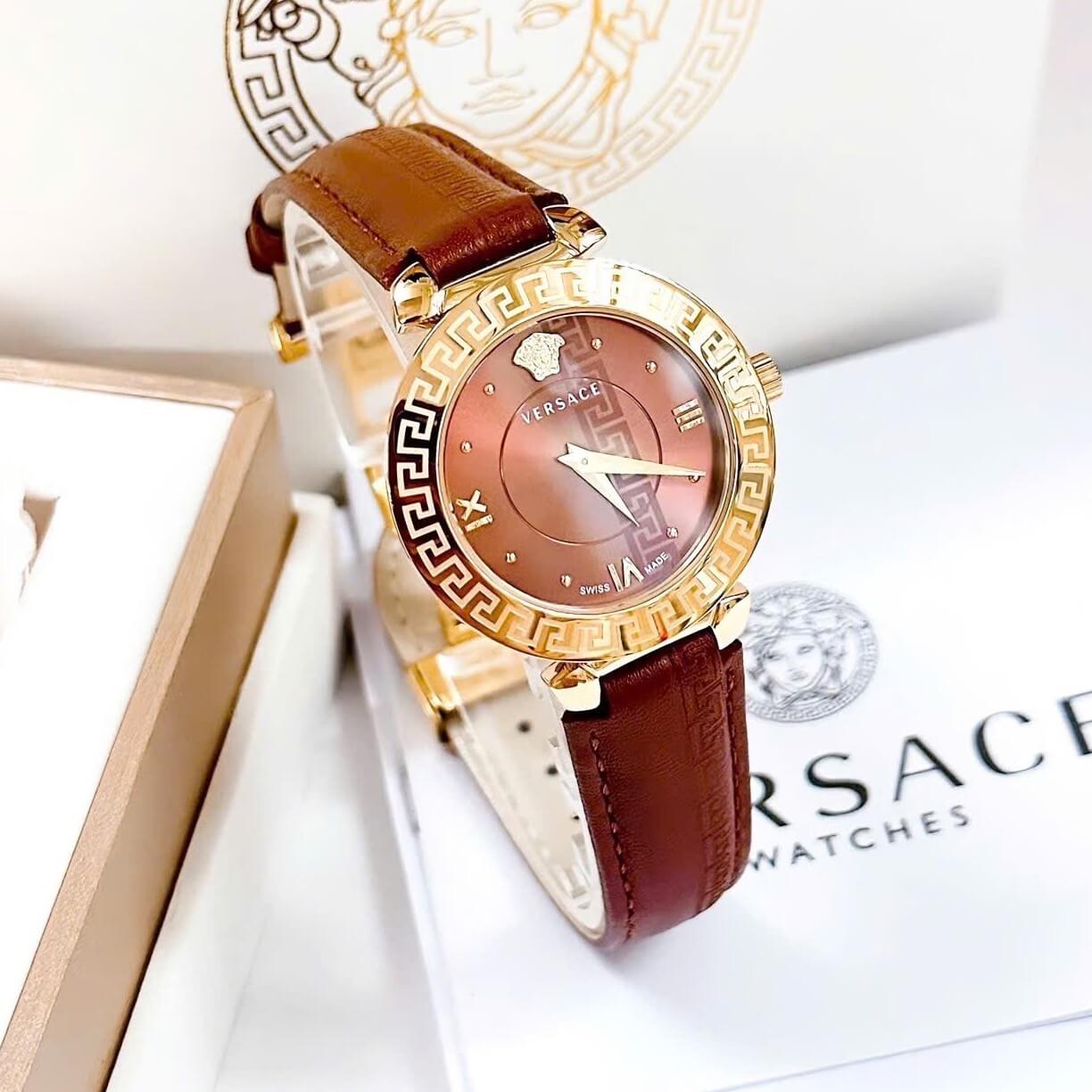 Đồng Hồ Cao Cấp Nữ - Đồng Hồ Versace Daphnis Dây Da Màu Nâu Vỏ Vàng Size 36mm