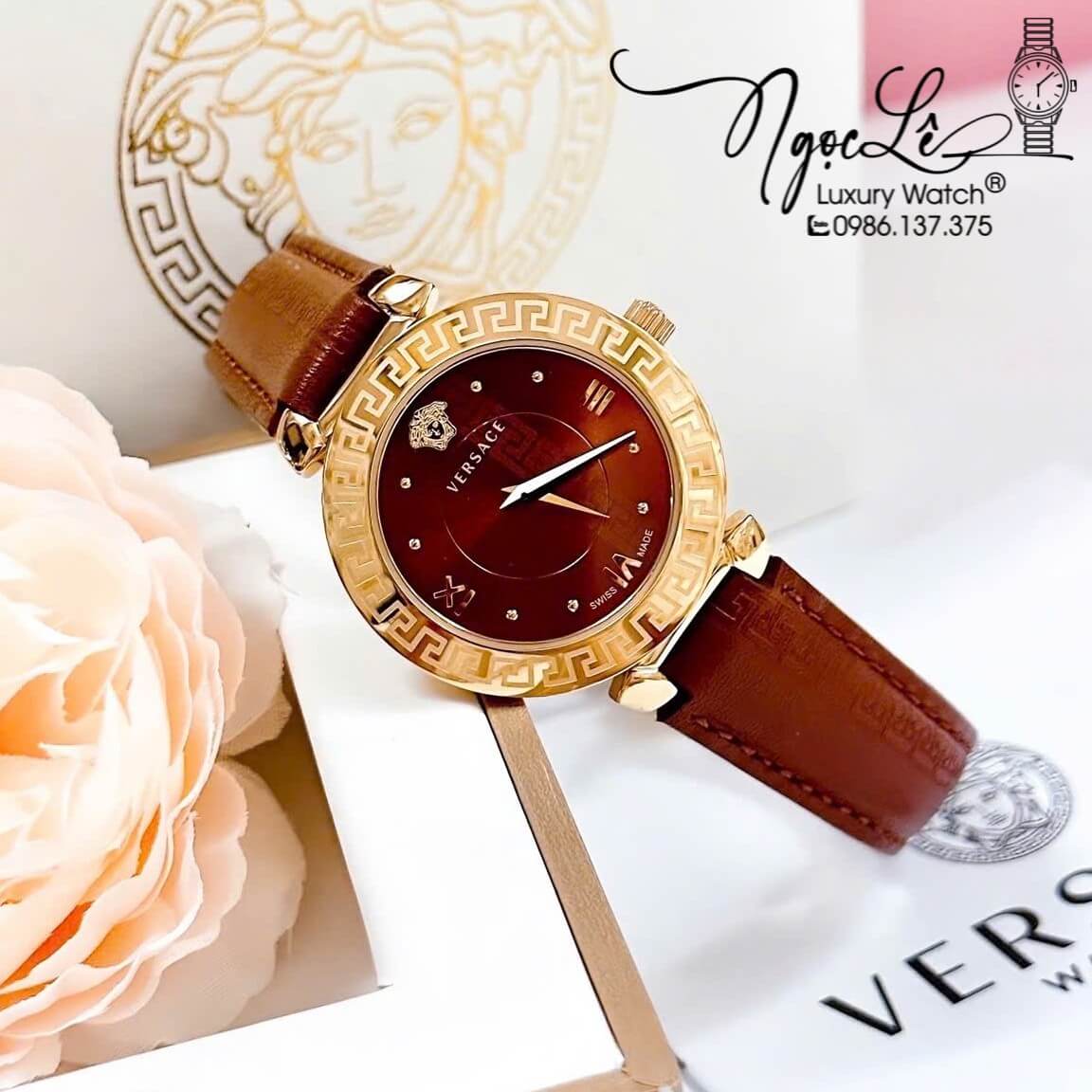 Đồng Hồ Cao Cấp Nữ - Đồng Hồ Versace Daphnis Dây Da Màu Nâu Vỏ Vàng Size 36mm