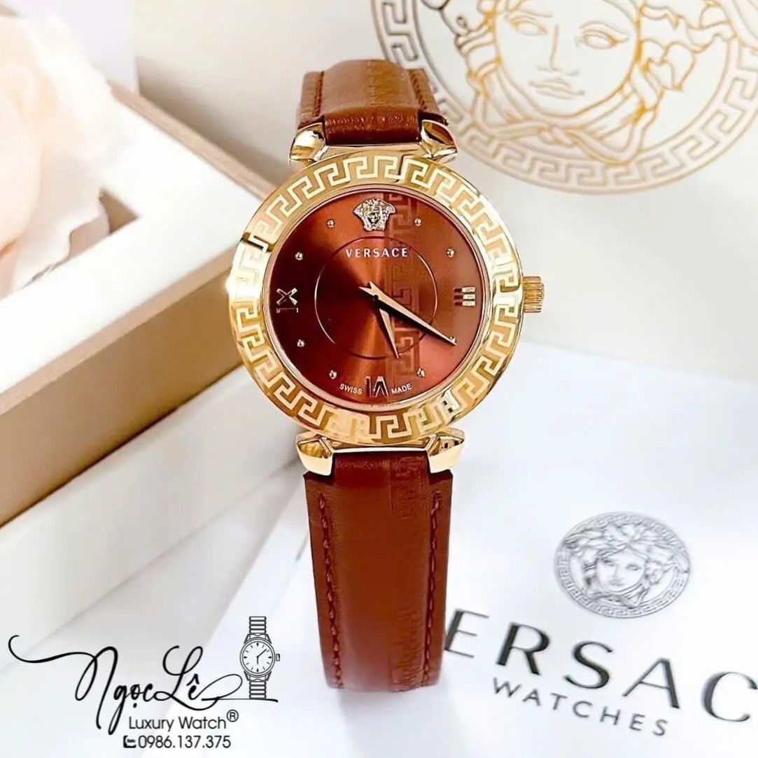 Đồng Hồ Nữ Versace Daphnis Dây Da Nâu Gold 35mm