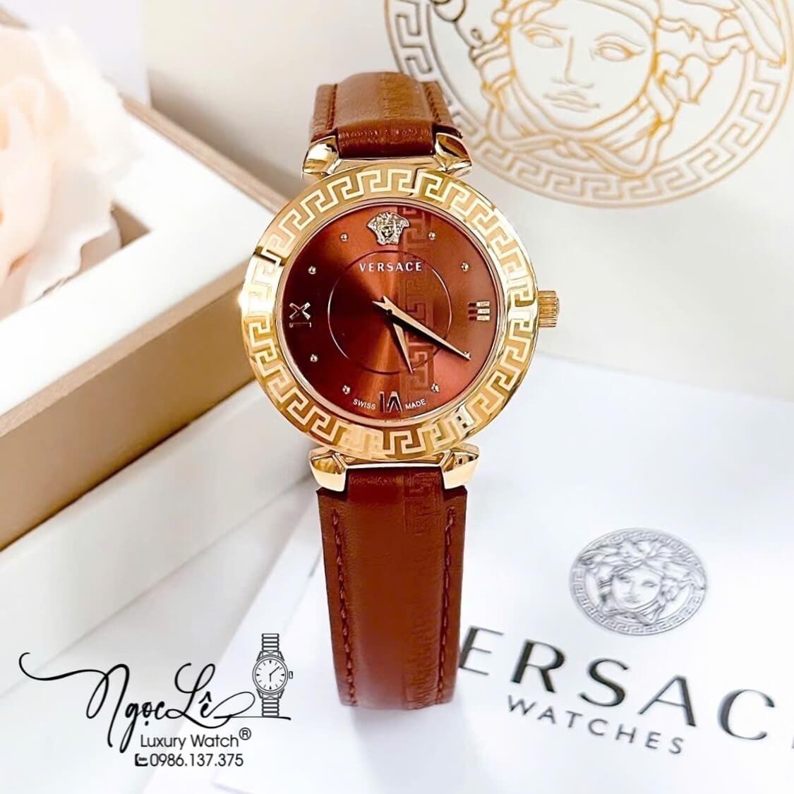 Đồng Hồ Cao Cấp Nữ - Đồng Hồ Versace Daphnis Dây Da Màu Nâu Vỏ Vàng Size 36mm