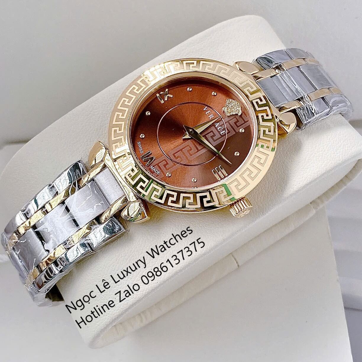 Đồng Hồ Cao Cấp Nữ - Đồng Hồ Versace Daphnis Dây Kim Loại Demi Vàng Mặt Nâu Size 35mm