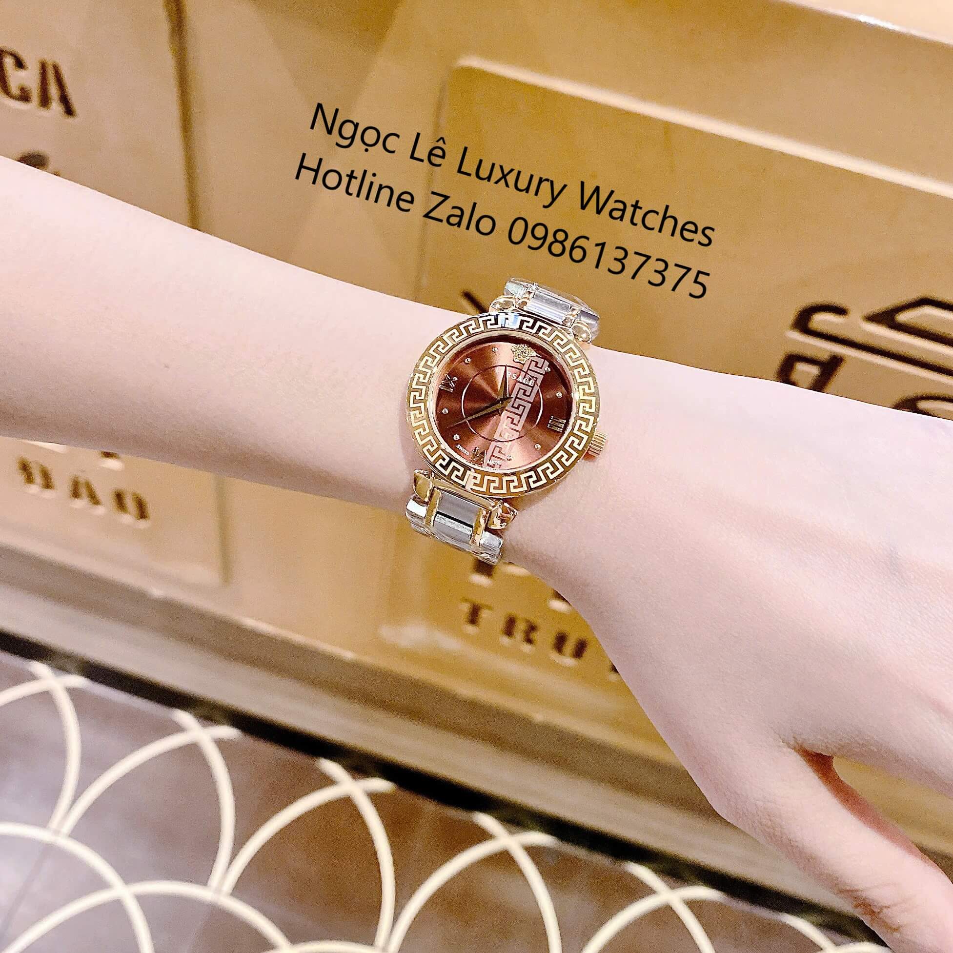 Đồng Hồ Cao Cấp Nữ - Đồng Hồ Versace Daphnis Dây Kim Loại Demi Vàng Mặt Nâu Size 35mm