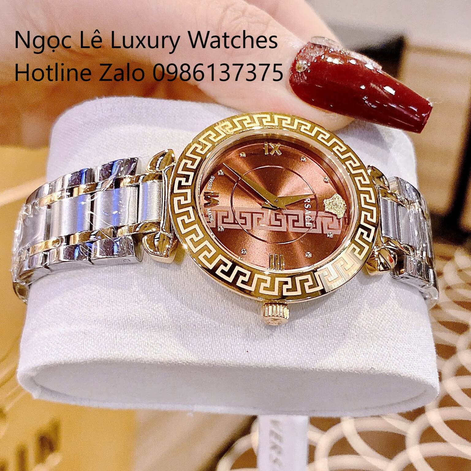 Đồng Hồ Cao Cấp Nữ - Đồng Hồ Versace Daphnis Dây Kim Loại Demi Vàng Mặt Nâu Size 35mm