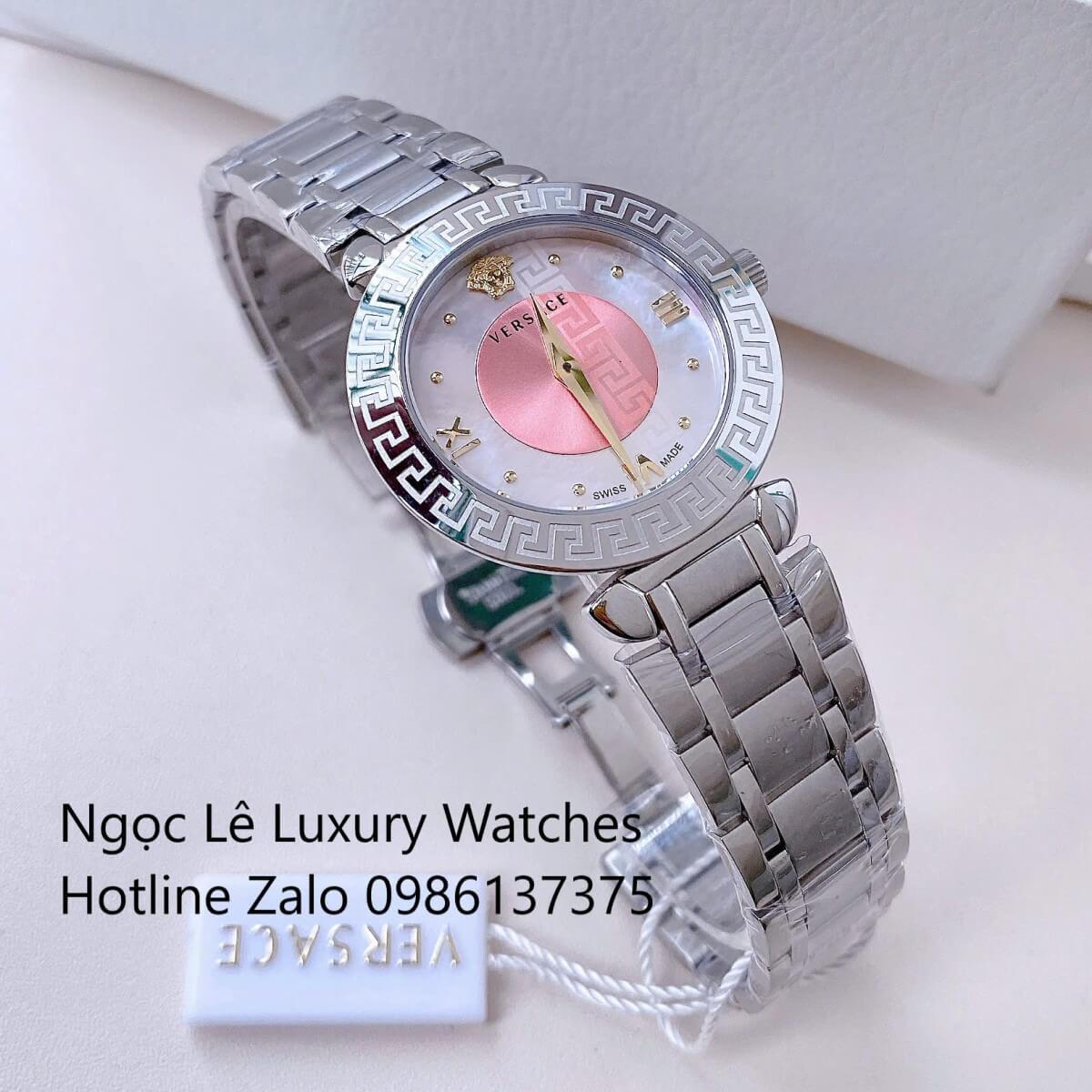 Đồng Hồ Cao Cấp Nữ - Đồng Hồ Versace Daphnis Dây Kim Loại Màu Bạc Mặt Hồng Size 35mm