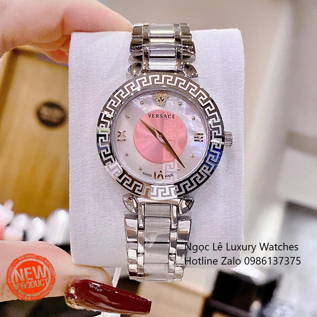 Đồng Hồ Cao Cấp Nữ - Đồng Hồ Versace Daphnis Dây Kim Loại Màu Bạc Mặt Hồng Size 35mm