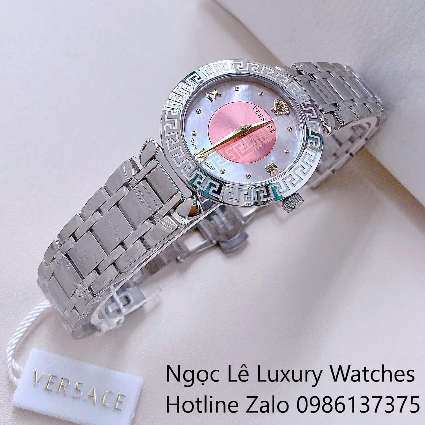 Đồng Hồ Cao Cấp Nữ - Đồng Hồ Versace Daphnis Dây Kim Loại Màu Bạc Mặt Hồng Size 35mm