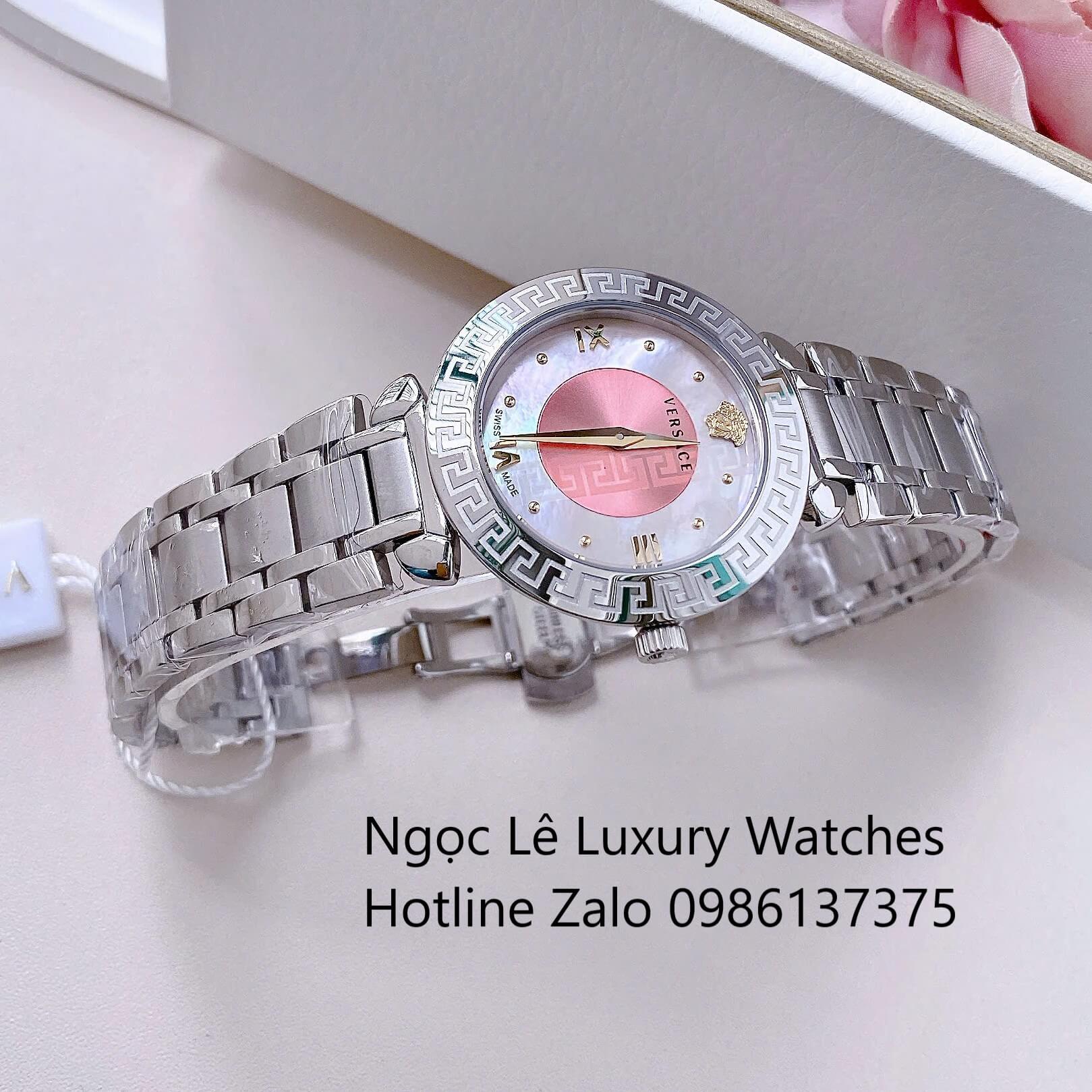 Đồng Hồ Cao Cấp Nữ - Đồng Hồ Versace Daphnis Dây Kim Loại Màu Bạc Mặt Hồng Size 35mm