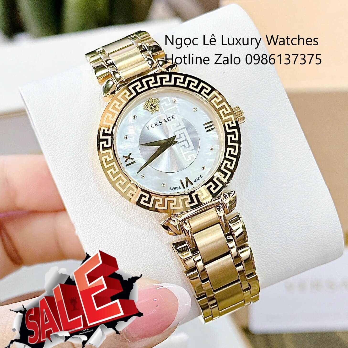 Đồng Hồ Cao Cấp Nữ - Đồng Hồ Versace Daphnis Dây Kim Loại Vàng Mặt Trắng Size 35mm