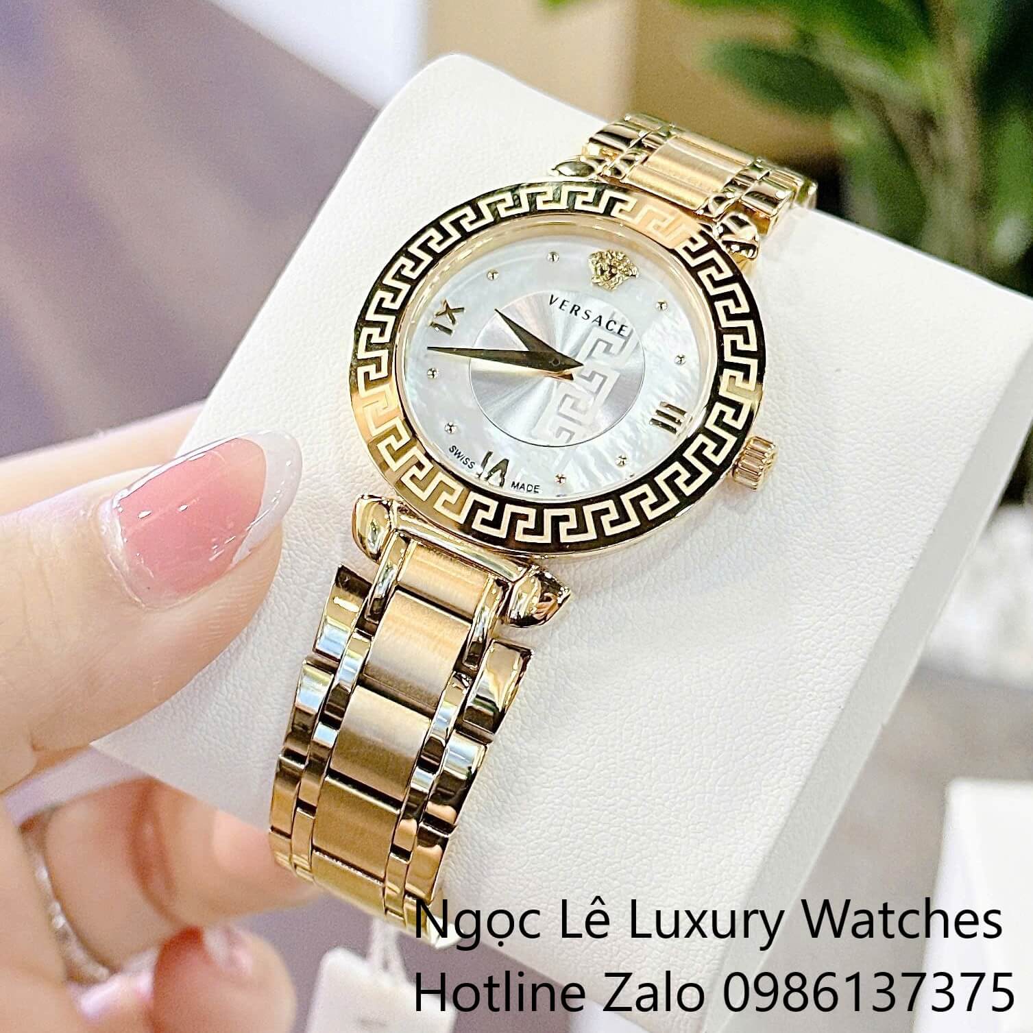 Đồng Hồ Cao Cấp Nữ - Đồng Hồ Versace Daphnis Dây Kim Loại Vàng Mặt Trắng Size 35mm