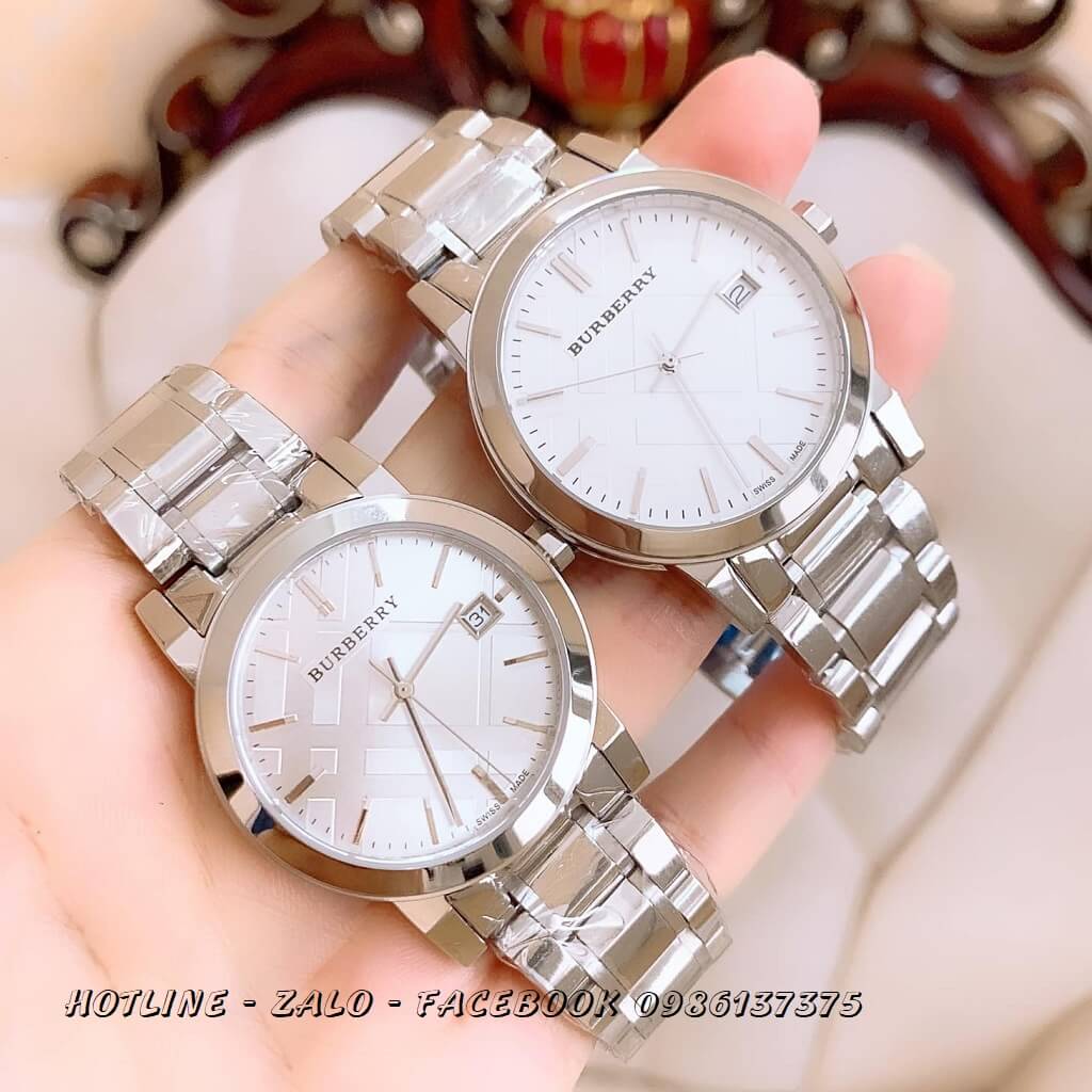 Đồng Hồ Burberry Cặp Màu Bạc Cổ Điển 38mm - 34mm