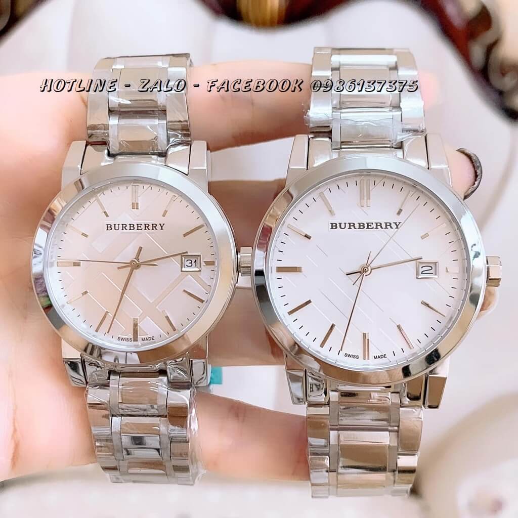 Đồng Hồ Burberry Cặp Màu Bạc Cổ Điển 38mm - 34mm