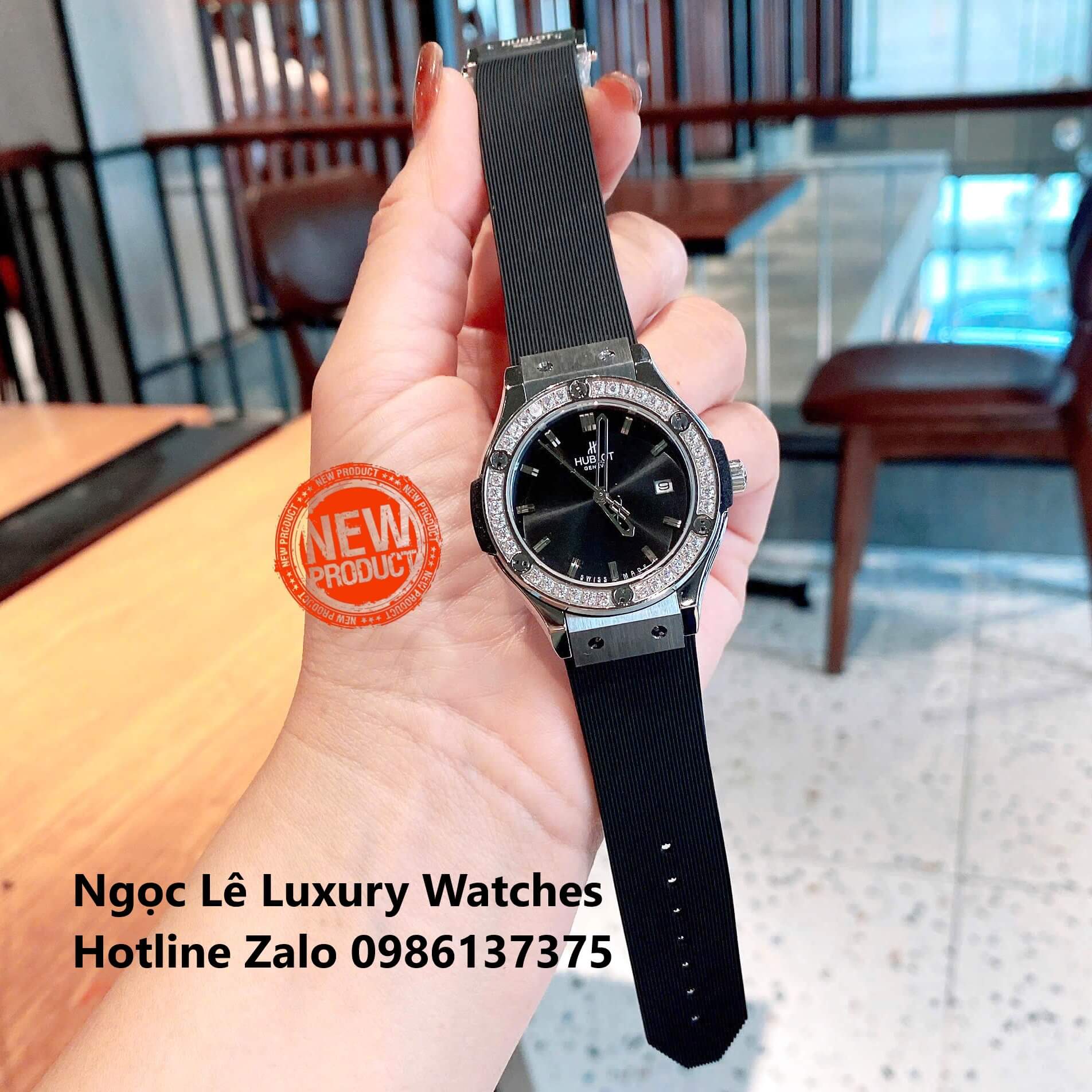 Đồng Hồ Cặp Hublot Classic Fusion Pin Dây Cao Su Đen Đính Đá Vỏ Bạc Size 41mm - 34mm