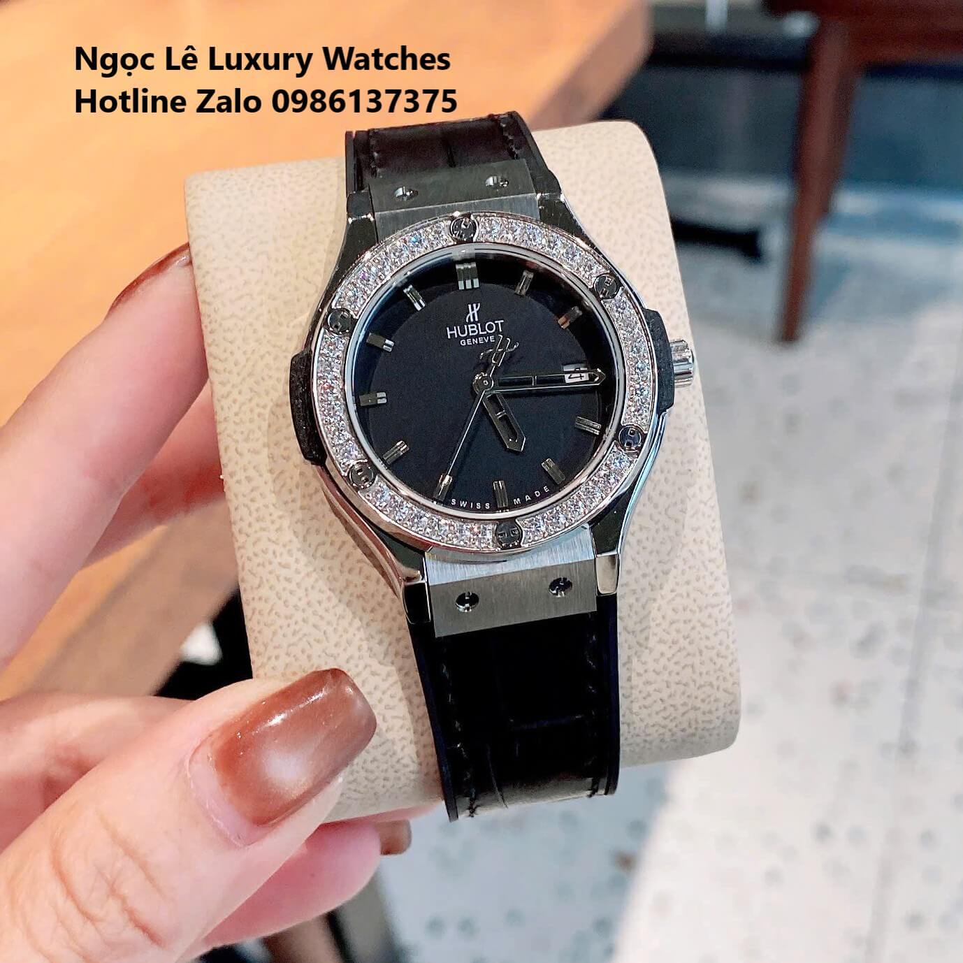 Đồng Hồ Cặp Hublot Classic Fusion Pin Màu Đen Đính Đá Vỏ Bạc Size 41mm - 34mm