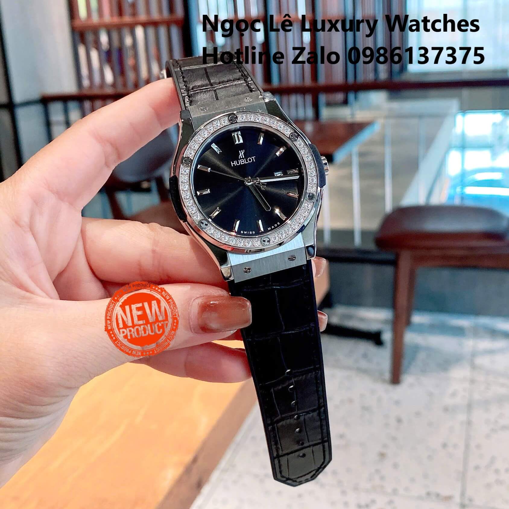 Đồng Hồ Cặp Hublot Classic Fusion Pin Màu Đen Đính Đá Vỏ Bạc Size 41mm - 34mm