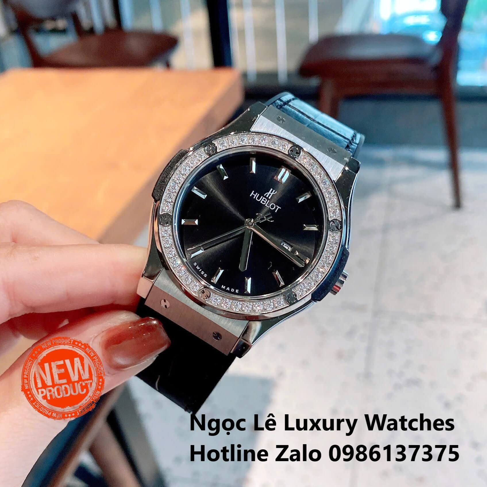 Đồng Hồ Cặp Hublot Classic Fusion Pin Màu Đen Đính Đá Vỏ Bạc Size 41mm - 34mm