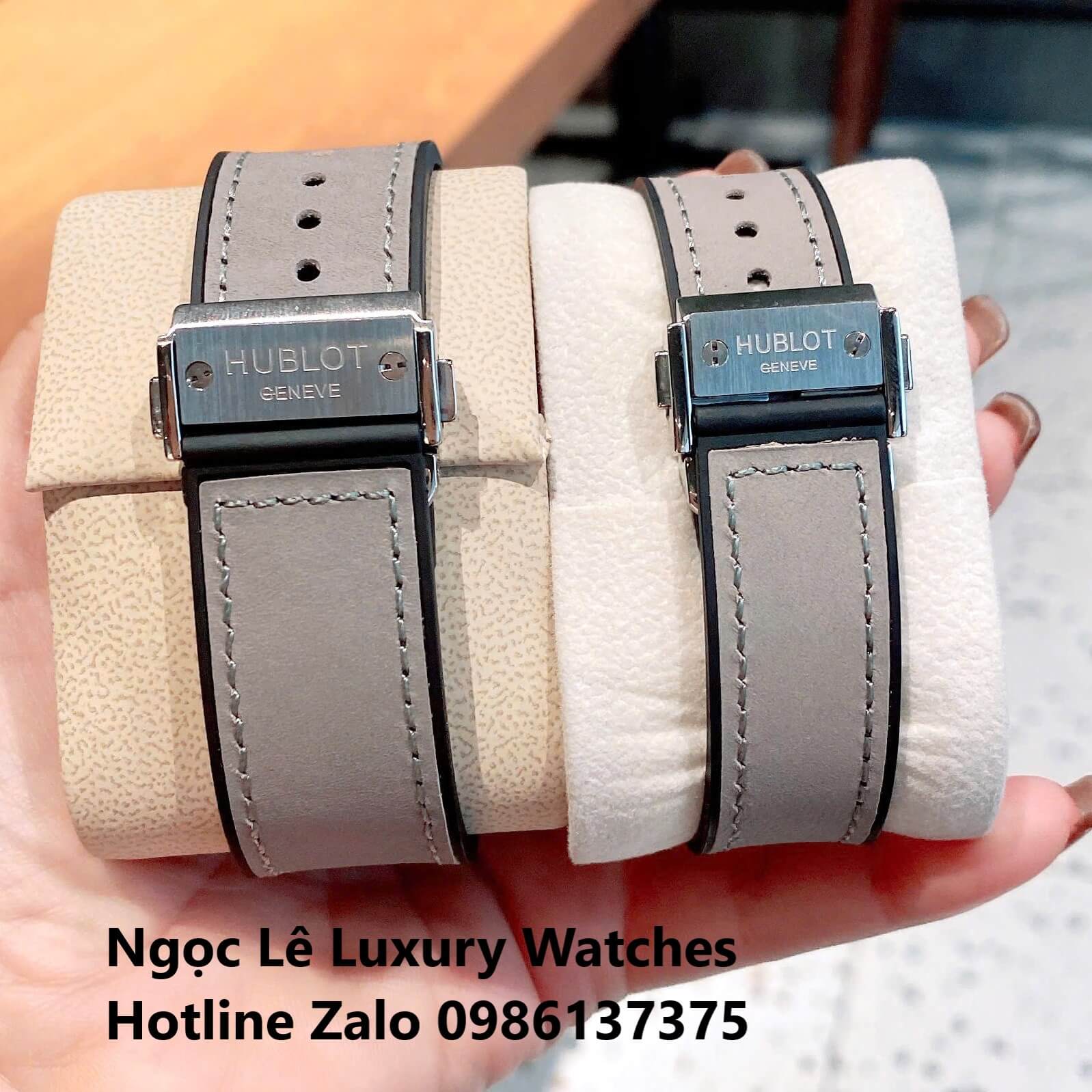 Đồng Hồ Cặp Hublot Classic Fusion Pin Màu Xám Đính Đá Vỏ Bạc Size 41mm - 34mm