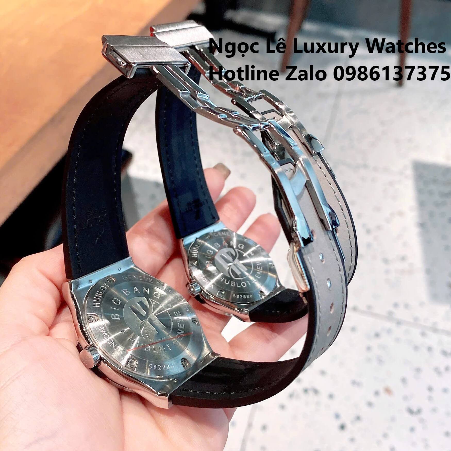 Đồng Hồ Cặp Hublot Classic Fusion Pin Màu Xám Đính Đá Vỏ Bạc Size 41mm - 34mm