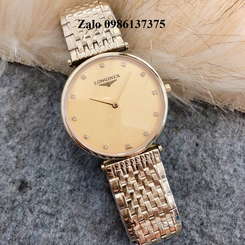 Đồng Hồ Longines Dây Vàng Mặt Vàng Quartz Thụy Sĩ Kính Sapphire Cao Cấp Đủ Size