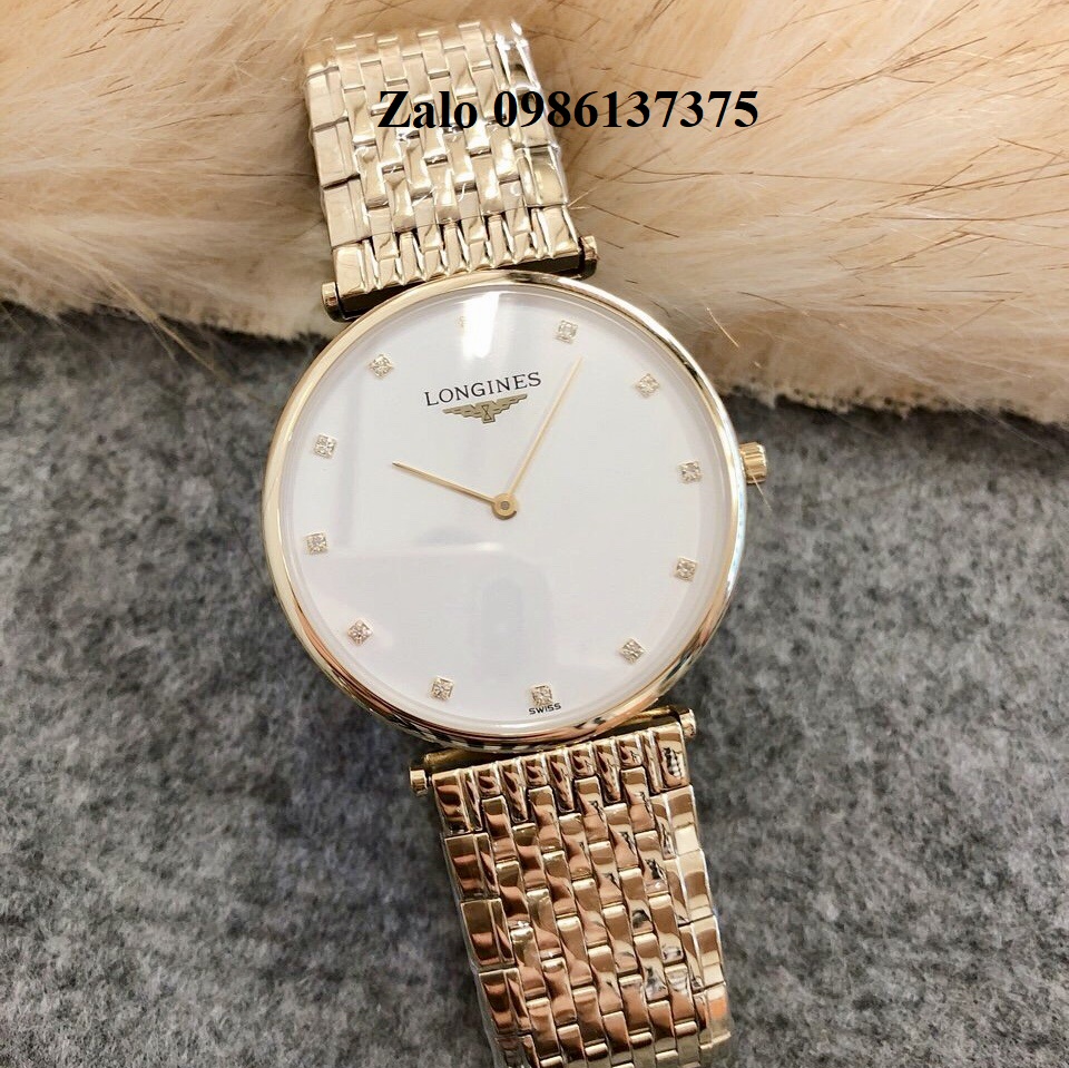 Đồng Hồ Longines Dây Vàng Mặt Trắng Quartz Thụy Sĩ Kính Sapphire Cao Cấp Đủ Size Cho Nam Và Nữ