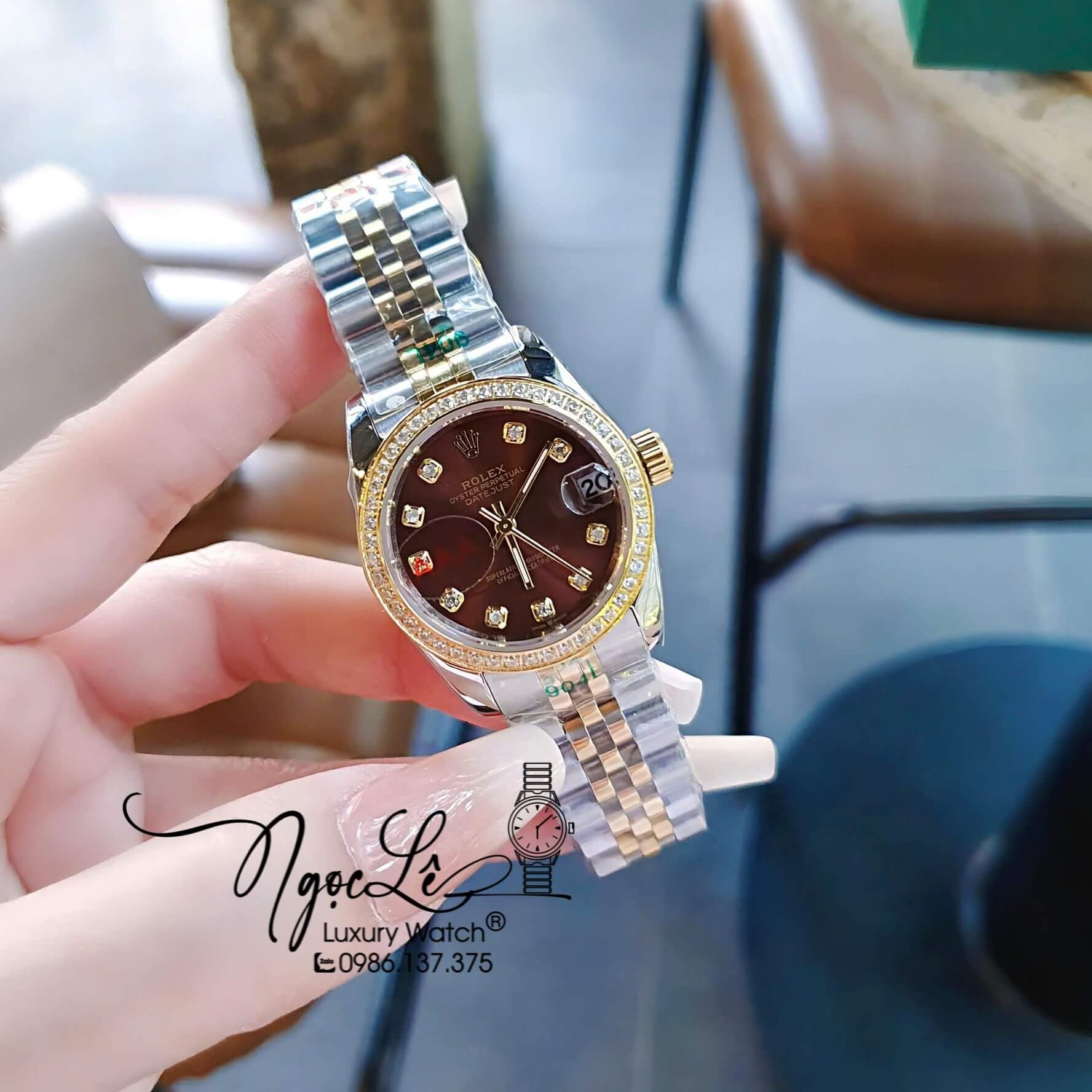 Đồng Hồ Rolex Datejust Pin Dây Demi Vàng Hồng Đính Đá - Mặt Trắng Xà Cừ - 41mm 36mm 31mm