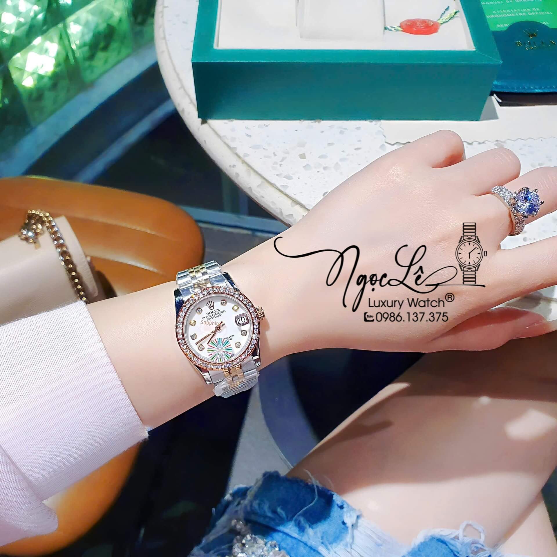 Đồng Hồ Rolex Datejust Pin Demi Vàng Hồng Đính Đá - Mặt Xà Cừ 41mm - 36mm - 31mm